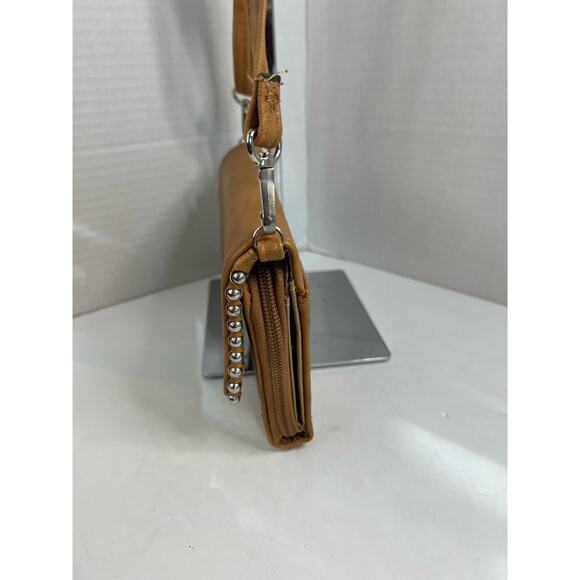 Max Studio Vegan Brown Crossover Handbag Clutch Wallet with Gold Beaded Edge - Picture 3 of 11